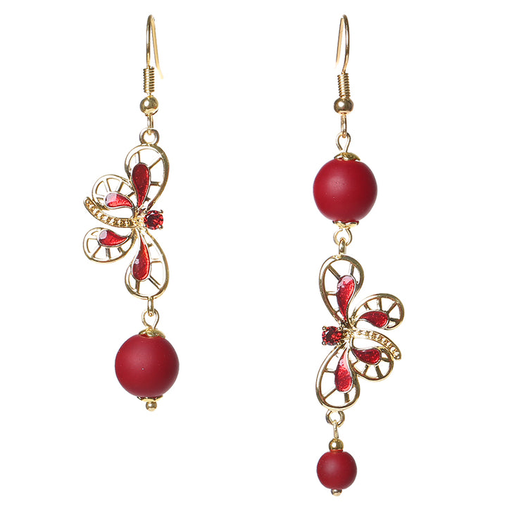 Red Glazed Stone Drop Dangle Clip On Earrings