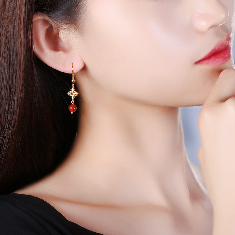 Red Agate Drop Dangle Clip On Pierced Earrings
