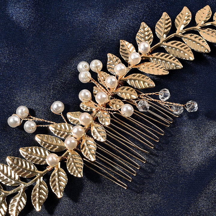 Gold Leaf Pearl Wedding Hair Combs Clips