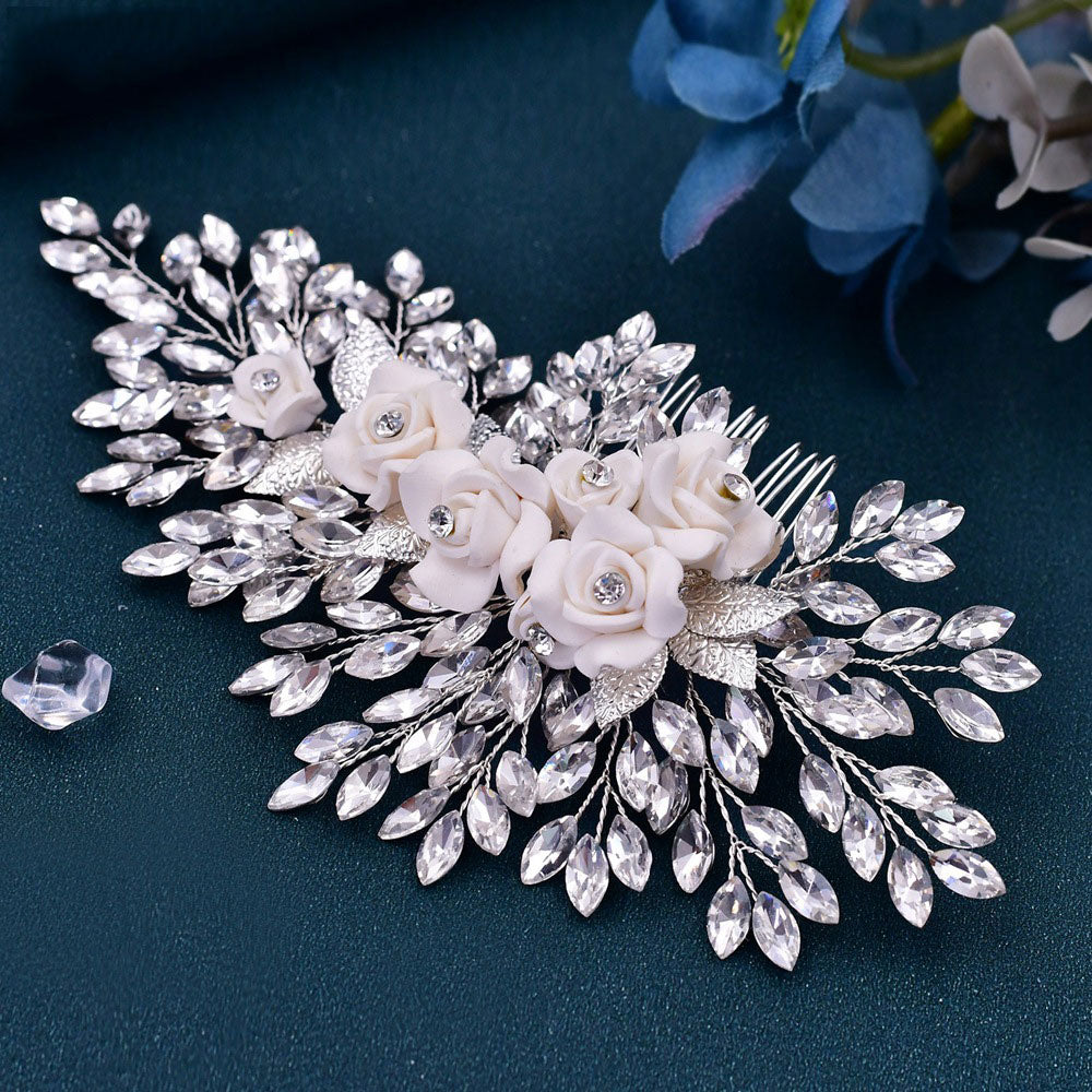 Rhinestone Flower Wedding Bride Bridesmaids Hair Comb Clip