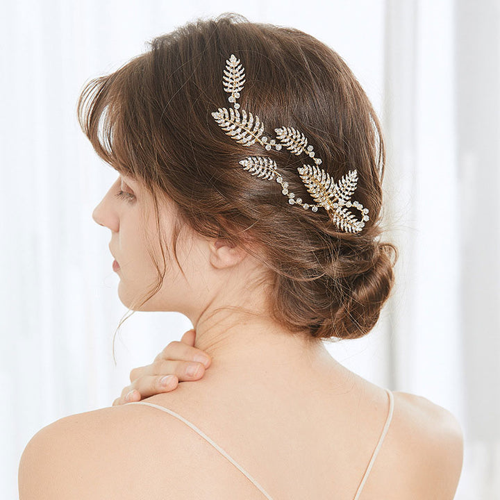 Rhinestone Leaf Wedding Bride Hair Vine Clip