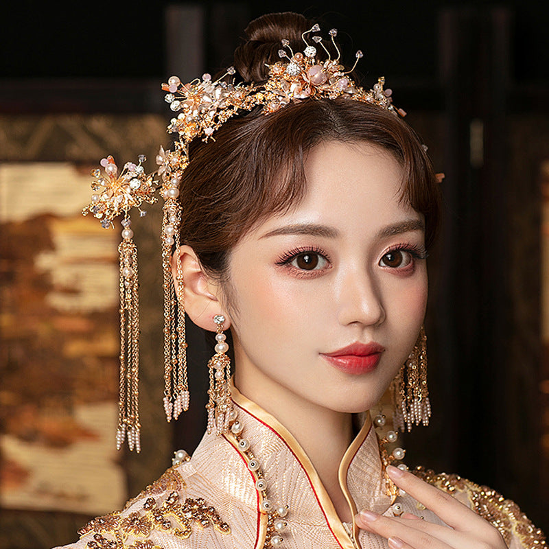 Vintage Gold Tone Bridal Hair Crown Vine Clips & Earring