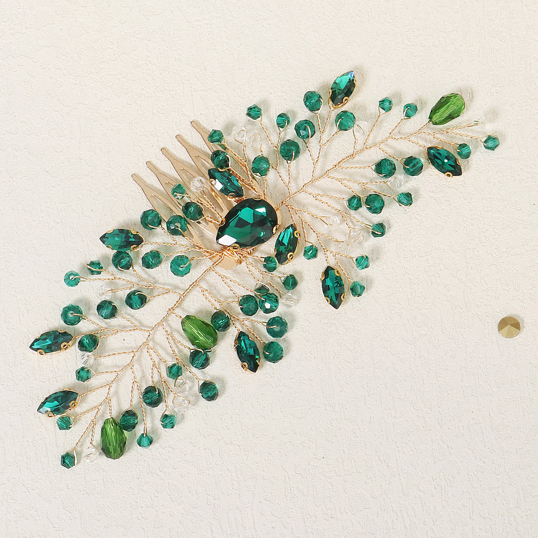 Green Rhinestone Bridal Bridesmaid Wedding Hair Comb