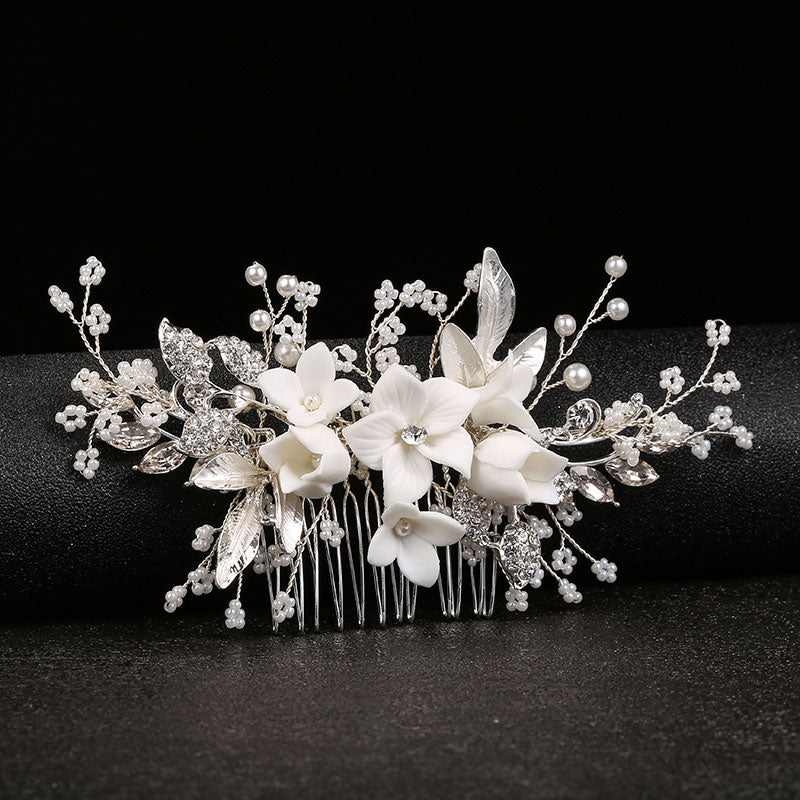 Rhinestone Ceramic Flower Bridal Wedding Hair Comb