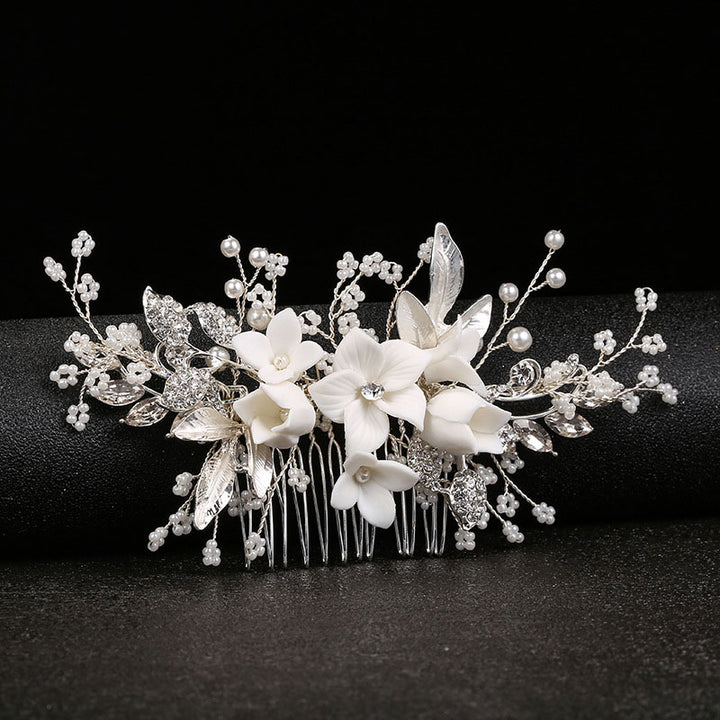 Rhinestone Ceramic Flower Bridal Wedding Hair Comb