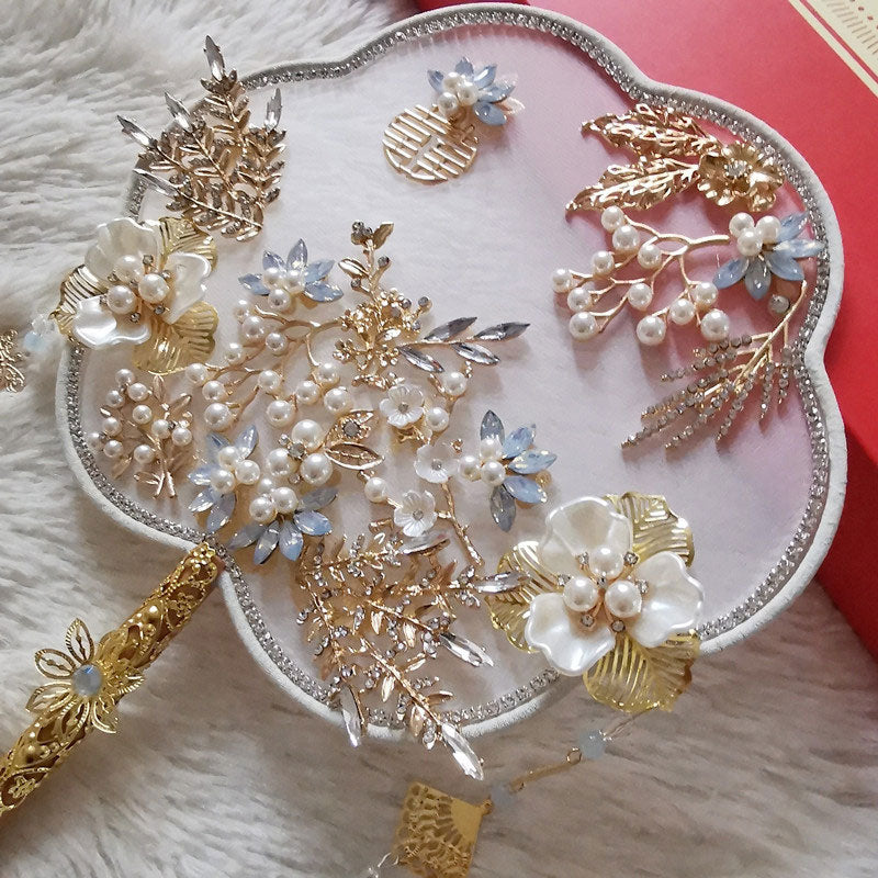 Vintage Crystal Floral Bride Hand Held Hexapetala Fans