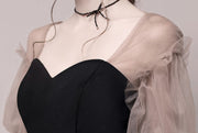 Black Ruffle Sleeve Sweetheart A-Line Party Dress