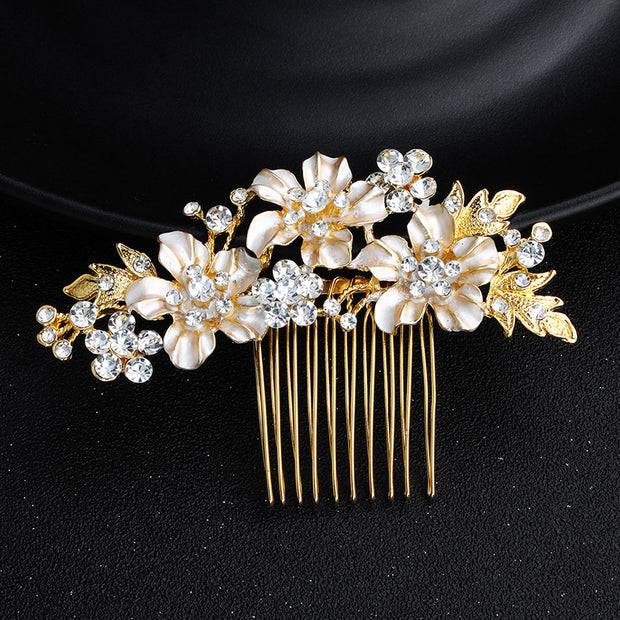 Gold Silver Rhinestone Flower Bride Hair Comb