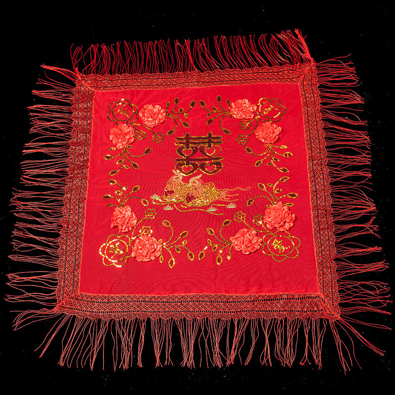 Red Mandarin Duck Chinese Wedding Bridal Mesh Veil 