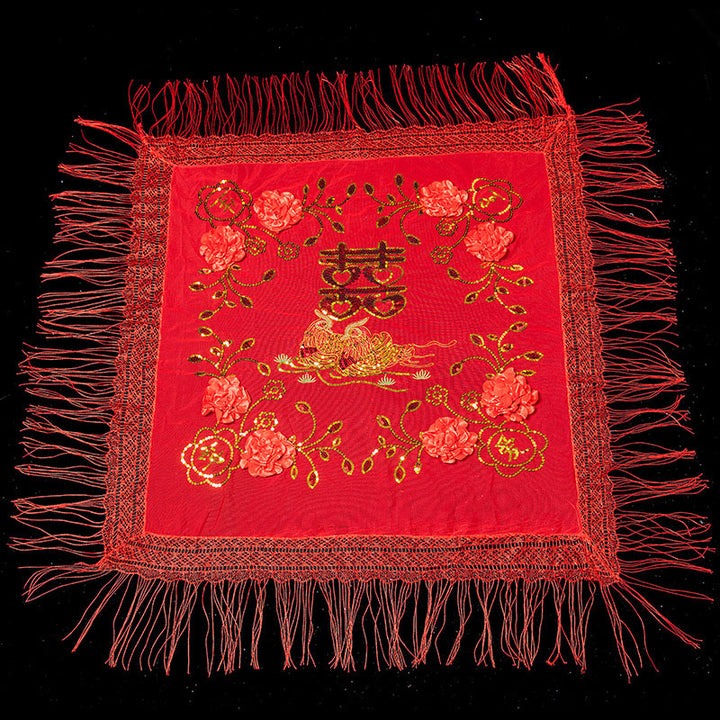 Red Mandarin Duck Chinese Wedding Bridal Mesh Veil 