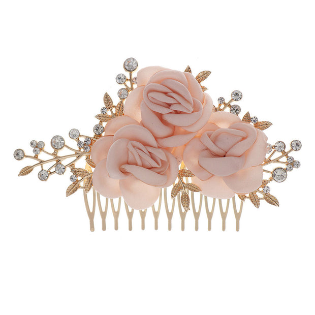 Fabrics Flower Rhinestone Hair Comb Clip