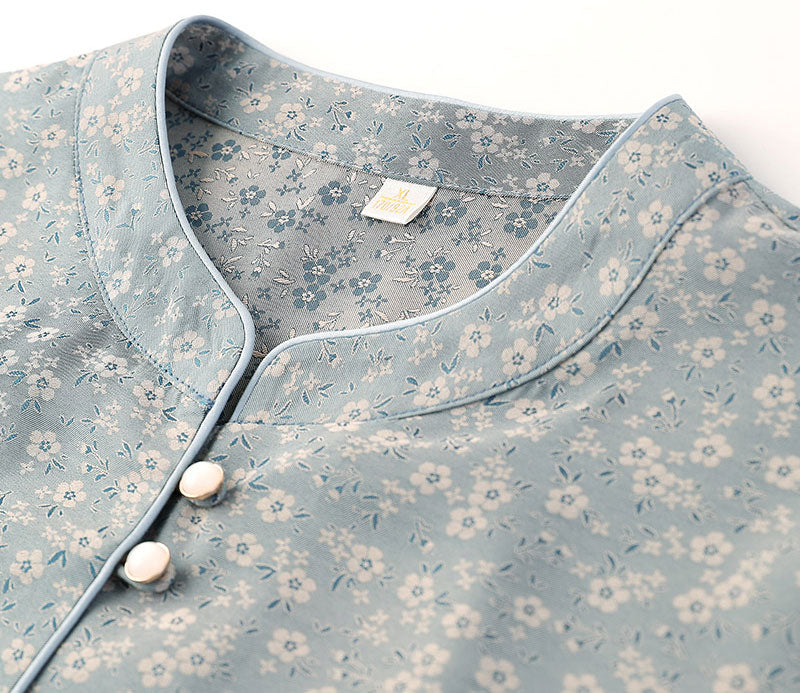 Blue Red Floral Mothers Summer Cheongsam Blouse Top
