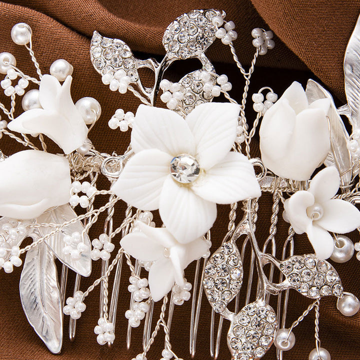 Pearls Crystal Flower Wedding Bride Hair Comb Clip