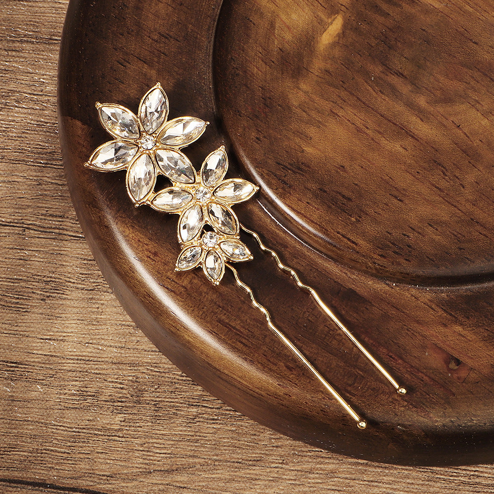 2 Pieces Gold Crystal Bridal Bridesmaids Wedding Hair Pins Clips
