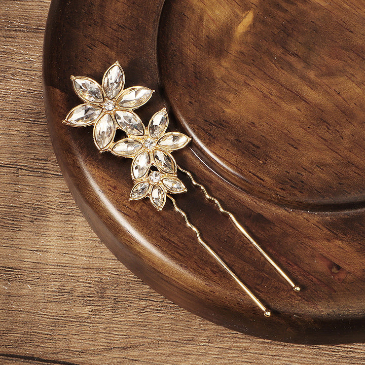 2 Pieces Gold Crystal Bridal Bridesmaids Wedding Hair Pins Clips