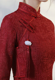 Burgundy Lace Midi Cheongsam Qi Pao Dress