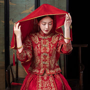 Red Floral Embroidery Chinese Wedding Bridal Veil