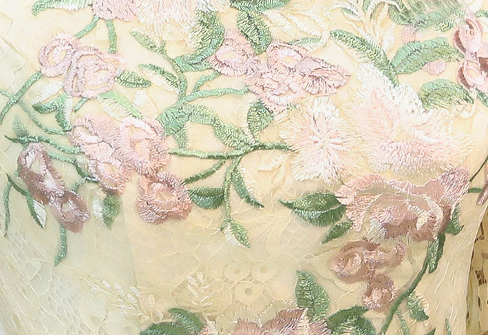 Pink Champagne Appliques Tulle Full Qipao Cheongsam Dress