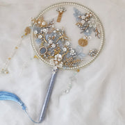 Chinese Vintage Pearl Floral Bride Hand Held Fans