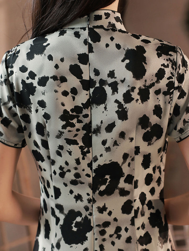 2023 Leopard Print Mid Cheongsam Qipao Dress