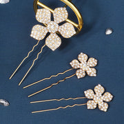3 Pieces Rhinestone Petals Bride Bridesmaid Wedding Hair Pins