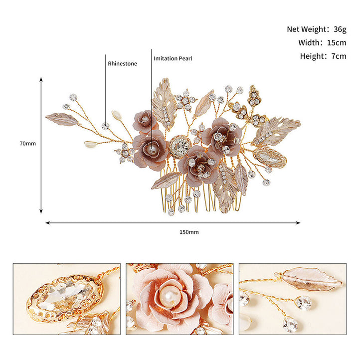 Gold Rhinestone Flower Leaf Bride Wedding Hair Comb