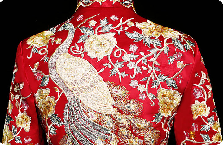 2024 Embroidered Phoenix Wedding Bridal Qun Kwa & Pleated Skirt