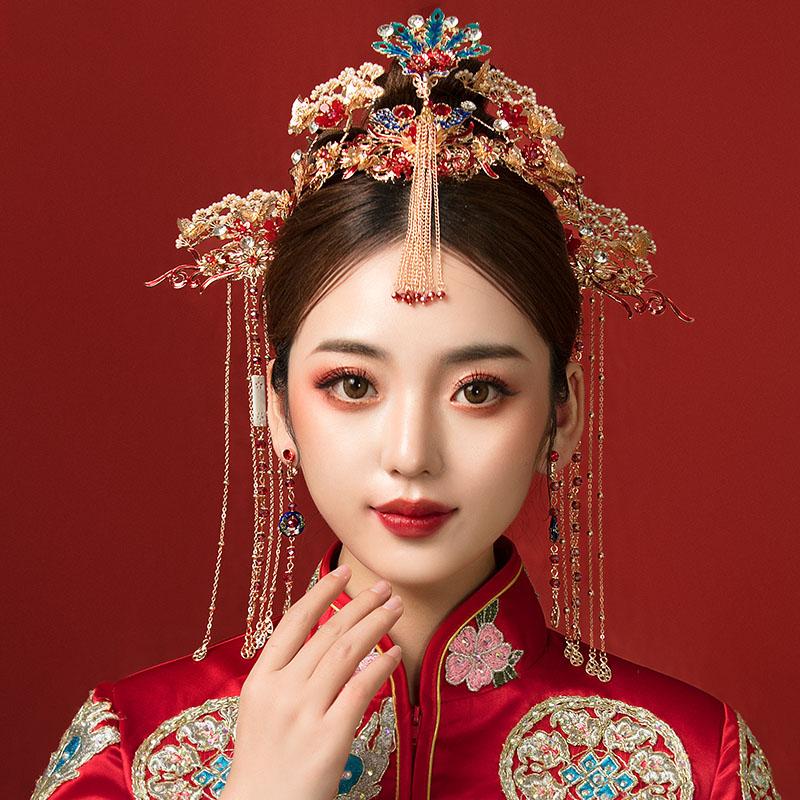 Chinese Traditional Dangling Bridal Hair Clips & Earrings