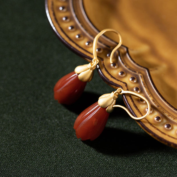 Oriental Vintage Red Agate Drop Dangle Earrings