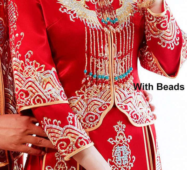 Red Embroidered Phoenix Wedding Bridal Qun Gua Xiuhe