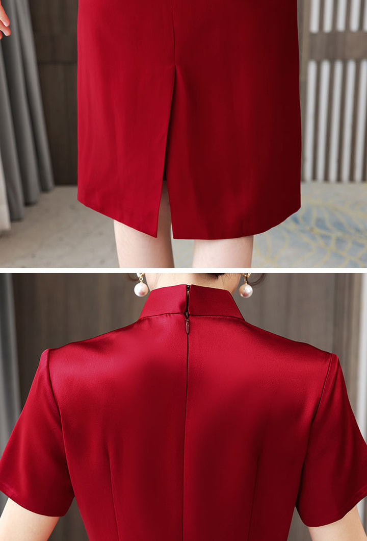 Red Bride Mothers Appliques Mid Wedding Cheongsam Qipao Dress