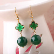 Green Jade Crystal Drop Dangle Clip On Earrings