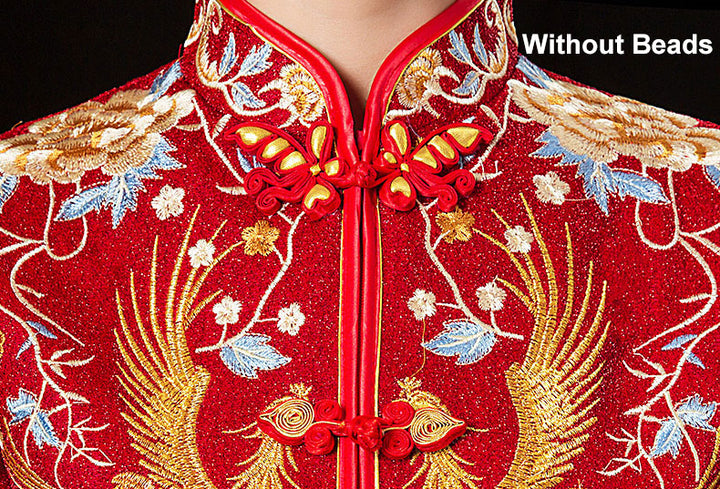 Red Shimmering Embroidered Phoenix Wedding Qun Gua