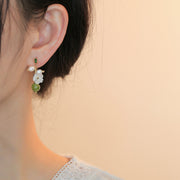 Silver Jade Pearl Dangle Drop Earrings