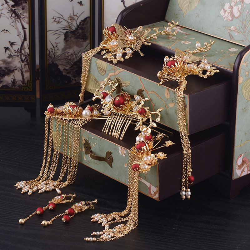 Traditional Chinese Dangling Tassels Bridal Hair Pins & Combs