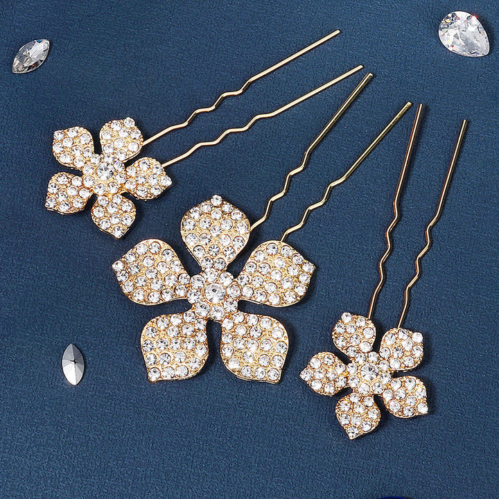 3 Pieces Rhinestone Petals Bride Bridesmaid Wedding Hair Pins