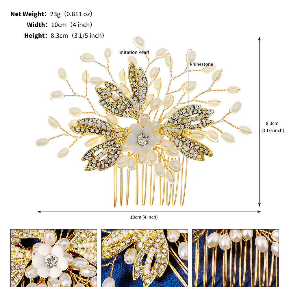 Pearl Rhinestone Flower Wedding Bridal Hair Comb Clip