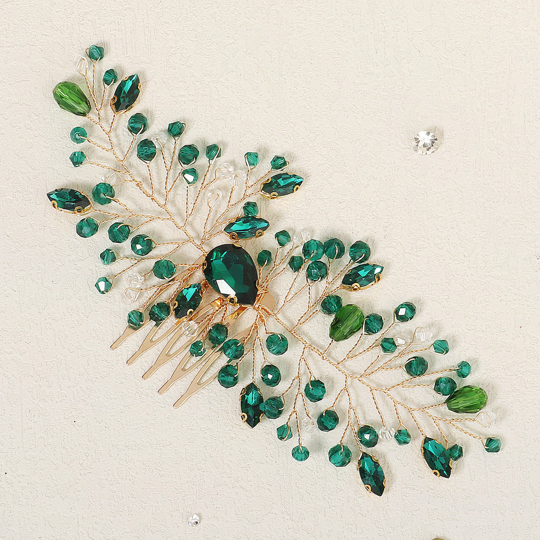 Green Rhinestone Bridal Bridesmaid Wedding Hair Comb