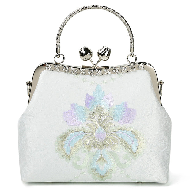 White Embroidered Chain Cross Shoulder Party Handbag