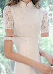 White Lace Split A-line Maxi Cheongsam Qipao Wedding Gown