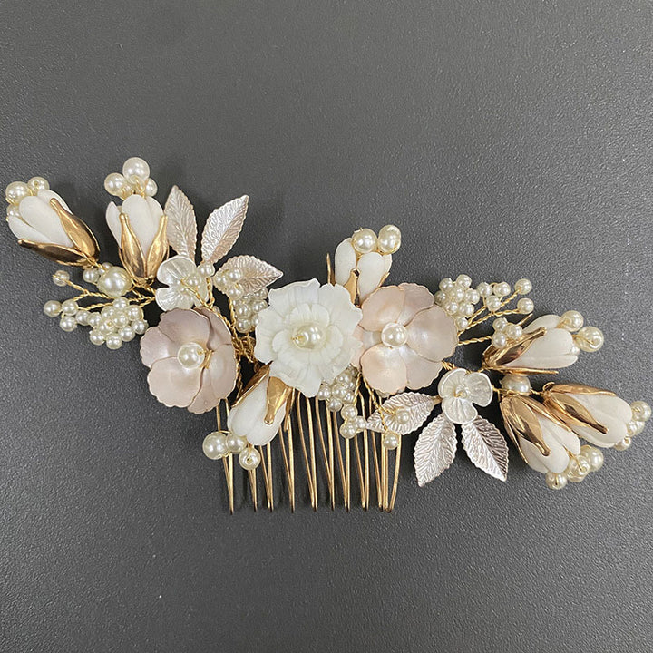 Pearls Shell Ceramic Flower Bridal Wedding Hair Comb