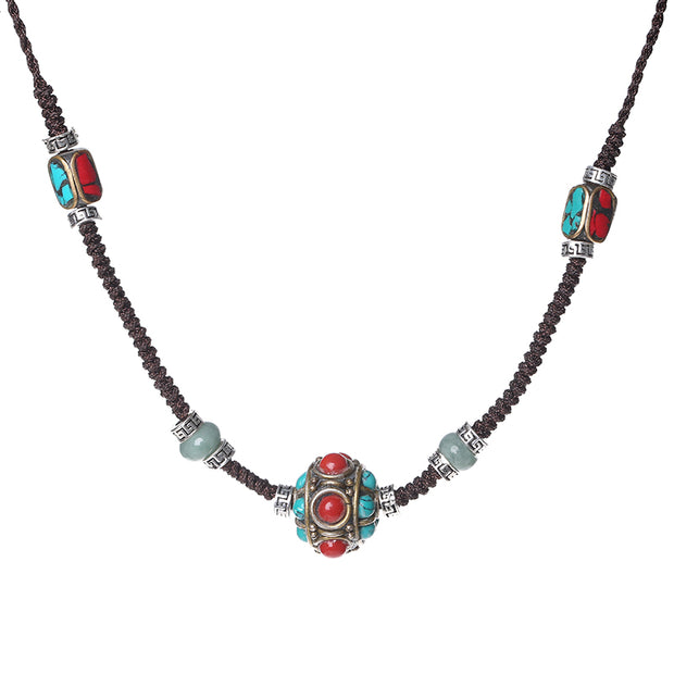 Handmade Adjustable String Jade Silver Necklace