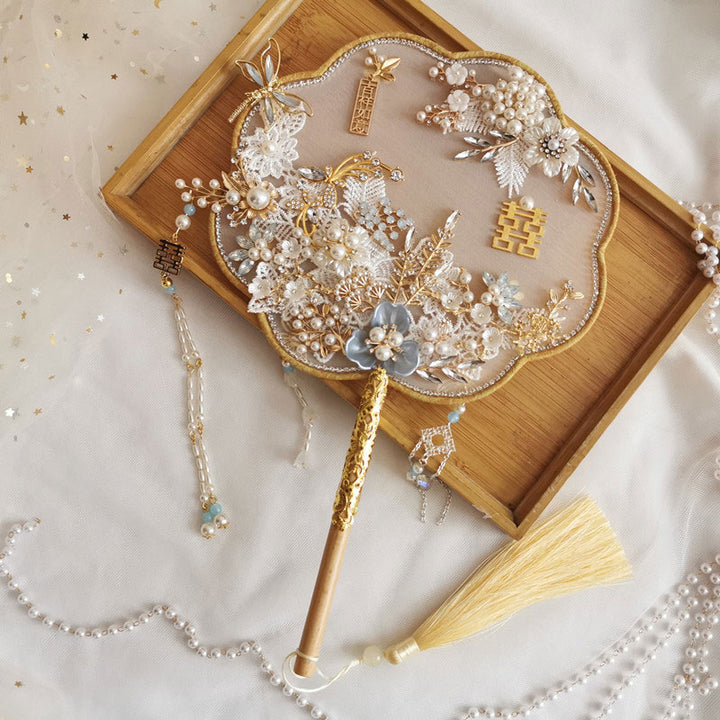  Vintage Pearl Floral Bride Hand Held Hexapetala Fans