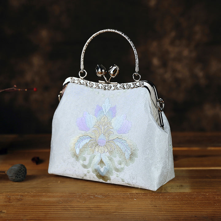 White Embroidered Chain Cross Shoulder Party Handbag