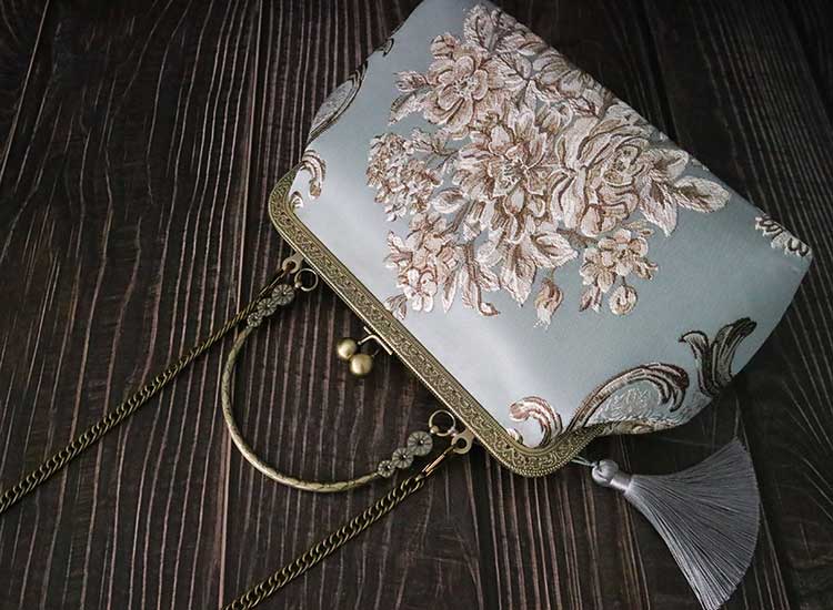 Blue Floral Chain Shoulder Cross Top Handle Bag