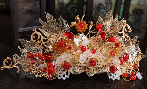 Traditional Dangling Chinese Bridal Hair Clips & Earrings
