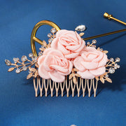 Fabrics Flower Rhinestone Hair Comb Clip