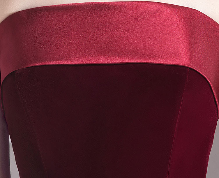 Wine Red Bandeau A-Line Maxi Wedding Prom Dress