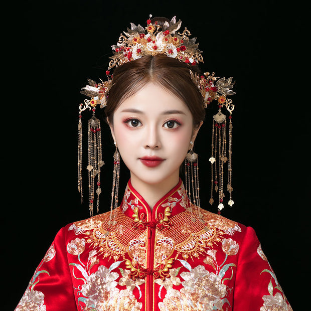Traditional Dangling Chinese Bridal Hair Clips & Earrings