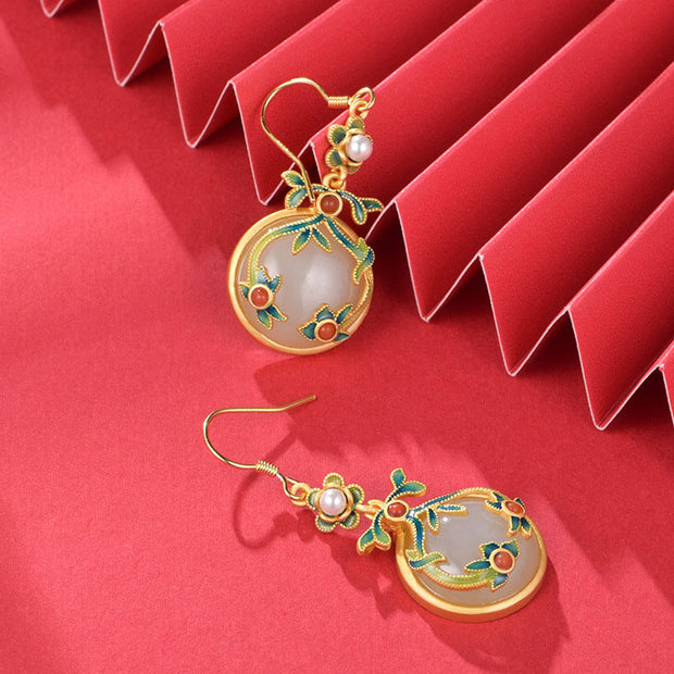 Vintage Colored Enamel Jade Drop Dangle Earrings